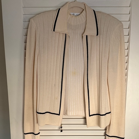 St. John Cream Women's cardigan two-piece set.